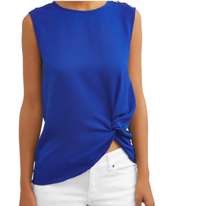 Alison Andrews Cobalt Blue Women's Sleeveless Crew neck Twist‎ Front Top Size L
